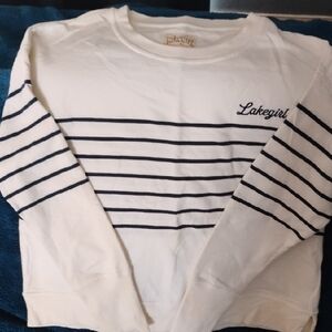 Lakegirl White and Black Striped Sweatshirt